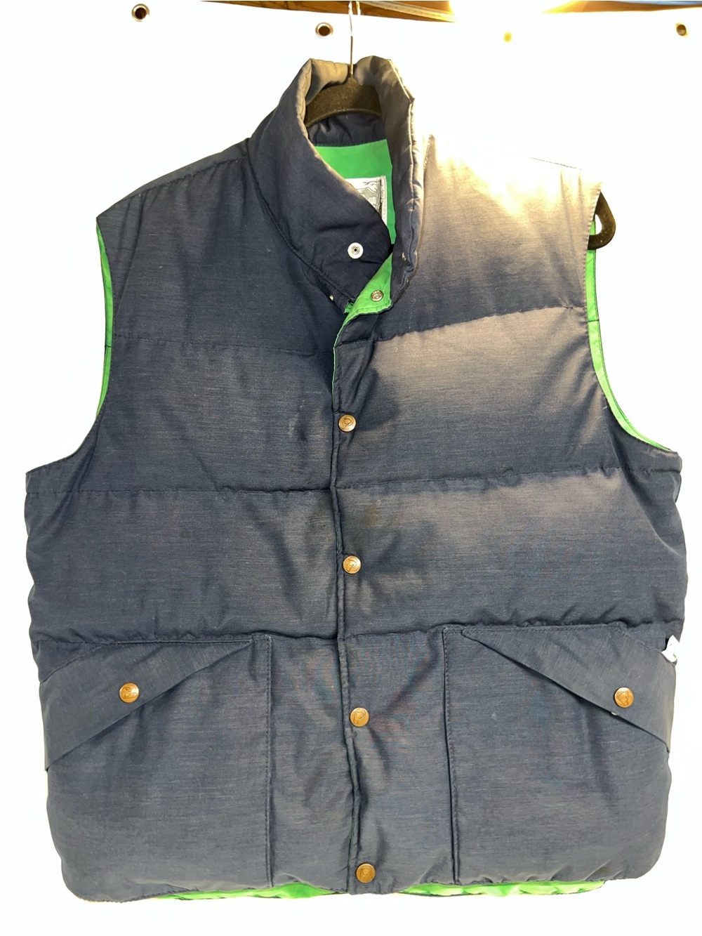 Vintage 1989s Penfield Navy Puffer Vest with Green Trim